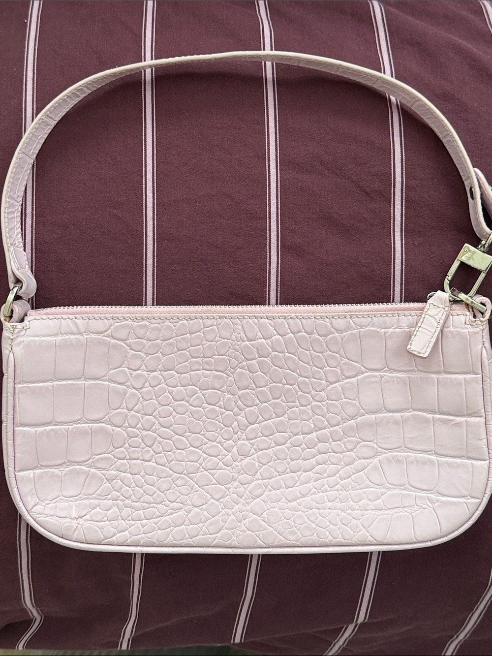 BY FAR Classic Croc-Embossed Pale Pink Shoulder Bag